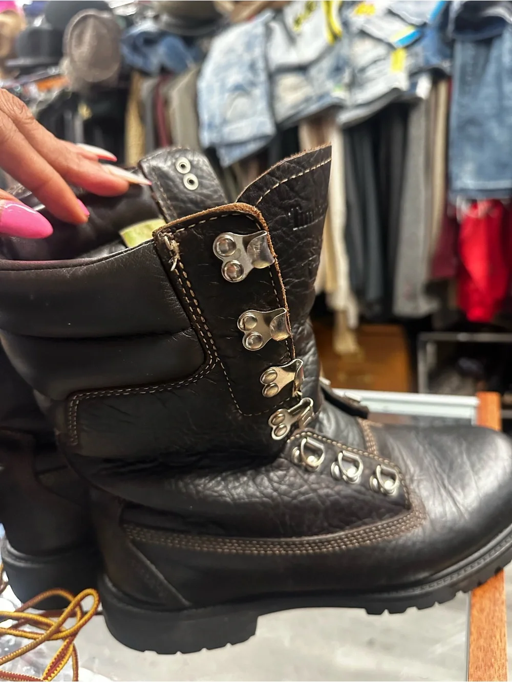 Timberland Black Leather Work Boots 40 below with Yellow-Brown Laces